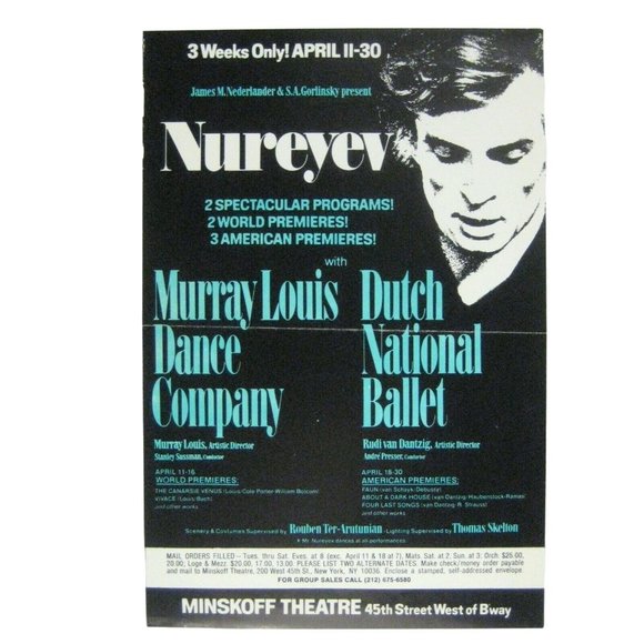Nureyev FLYER April 1978 Murray Louis Dance Company Dutch National Ballet - Picture 1 of 2